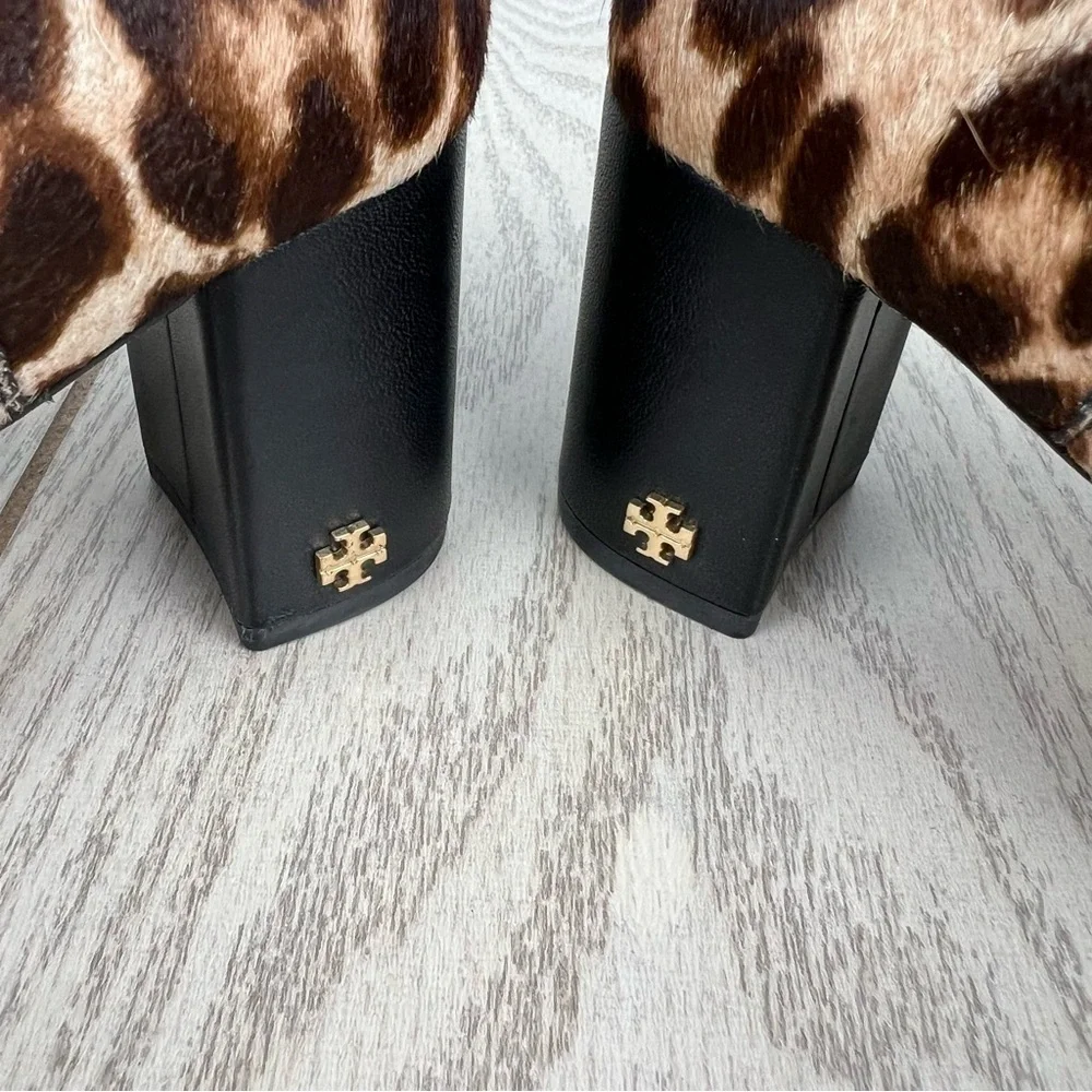 Tory Burch Brooke Leopard Calf Hair Ankle Heeled Booties 6 Brown/Tan/Black $398